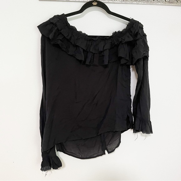 Paige Augustia Black Off the Shoulder Ruffle Blouse Size Small - Picture 4 of 9